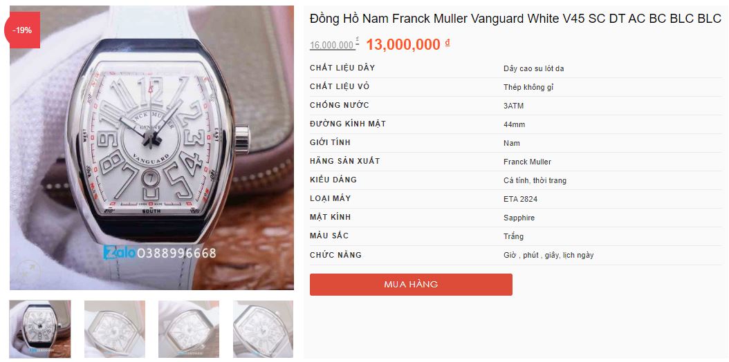 Giá đồng hồ Franck Muller Fake
