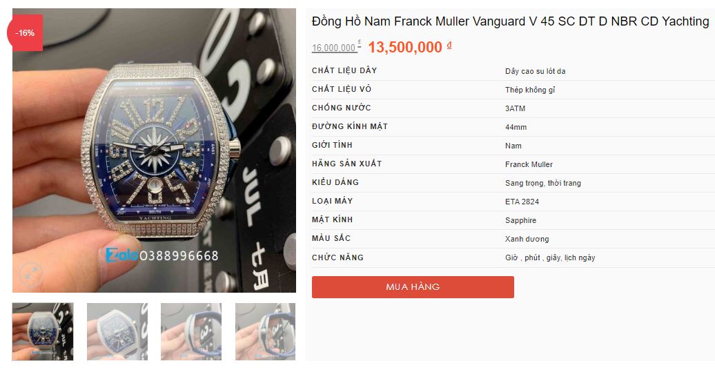 Khách hàng mua đồng hồ Franck Muller Fake tại TP.HCM